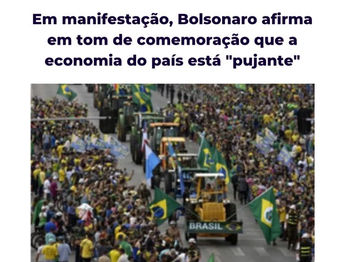 Em manifestação, Bolsonaro afirma em tom de comemoração que a economia do país está "pujante"
