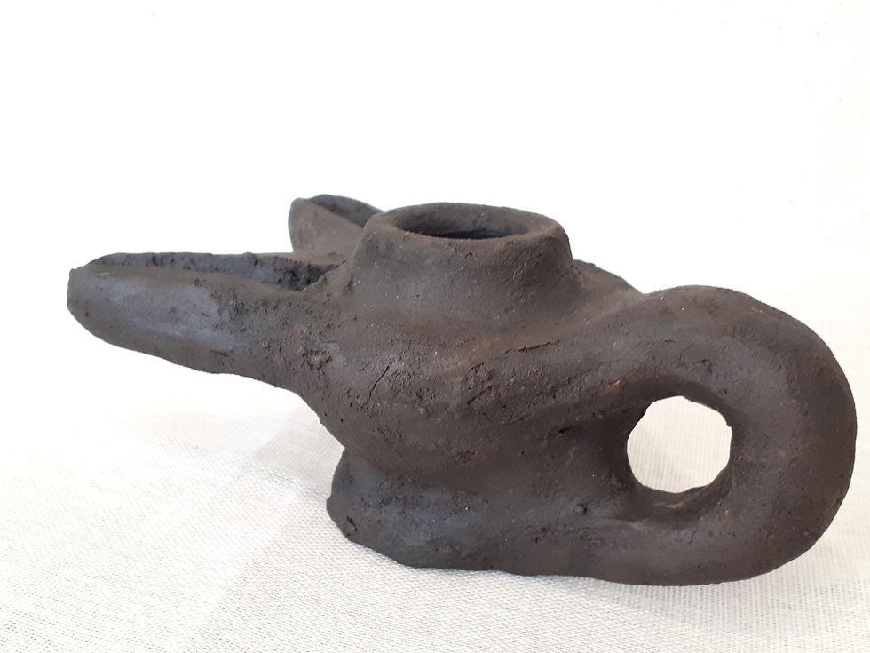 Lampe à huile en terre double bec