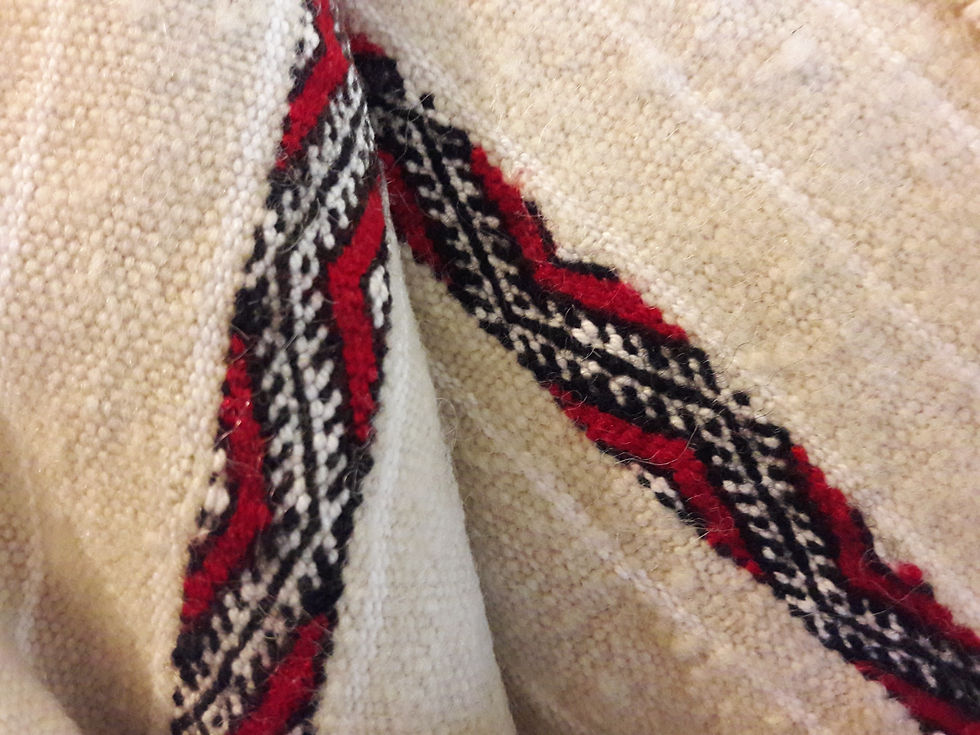 Miniature : Handira "vintage" blanc / blanc cassé &  mèches blanches et bleues