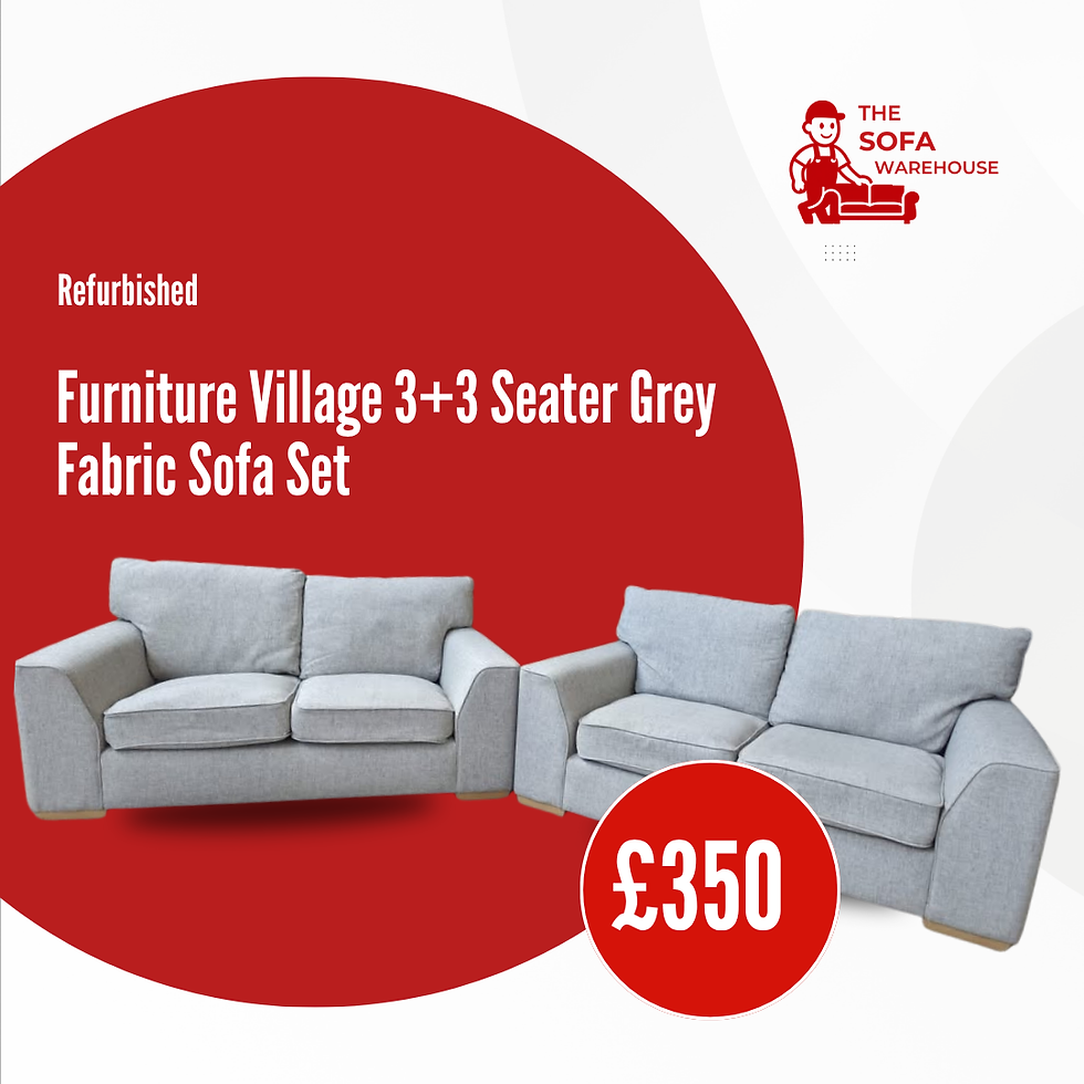 Branded Facebook post advertising a grey Furniture Village sofa set