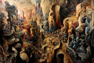 _Gathering of Monstrosities_ Digital AI artwork based on one of my physical paintings_