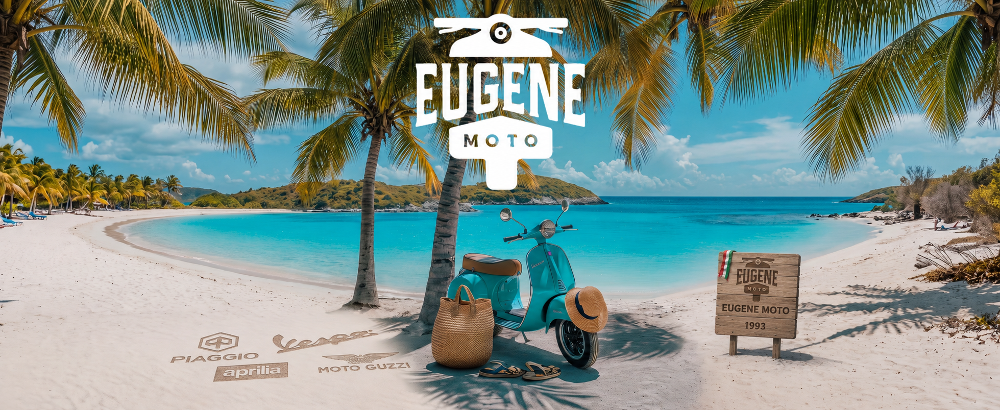 Eugène Moto à Saint-Martin avec panneau historique