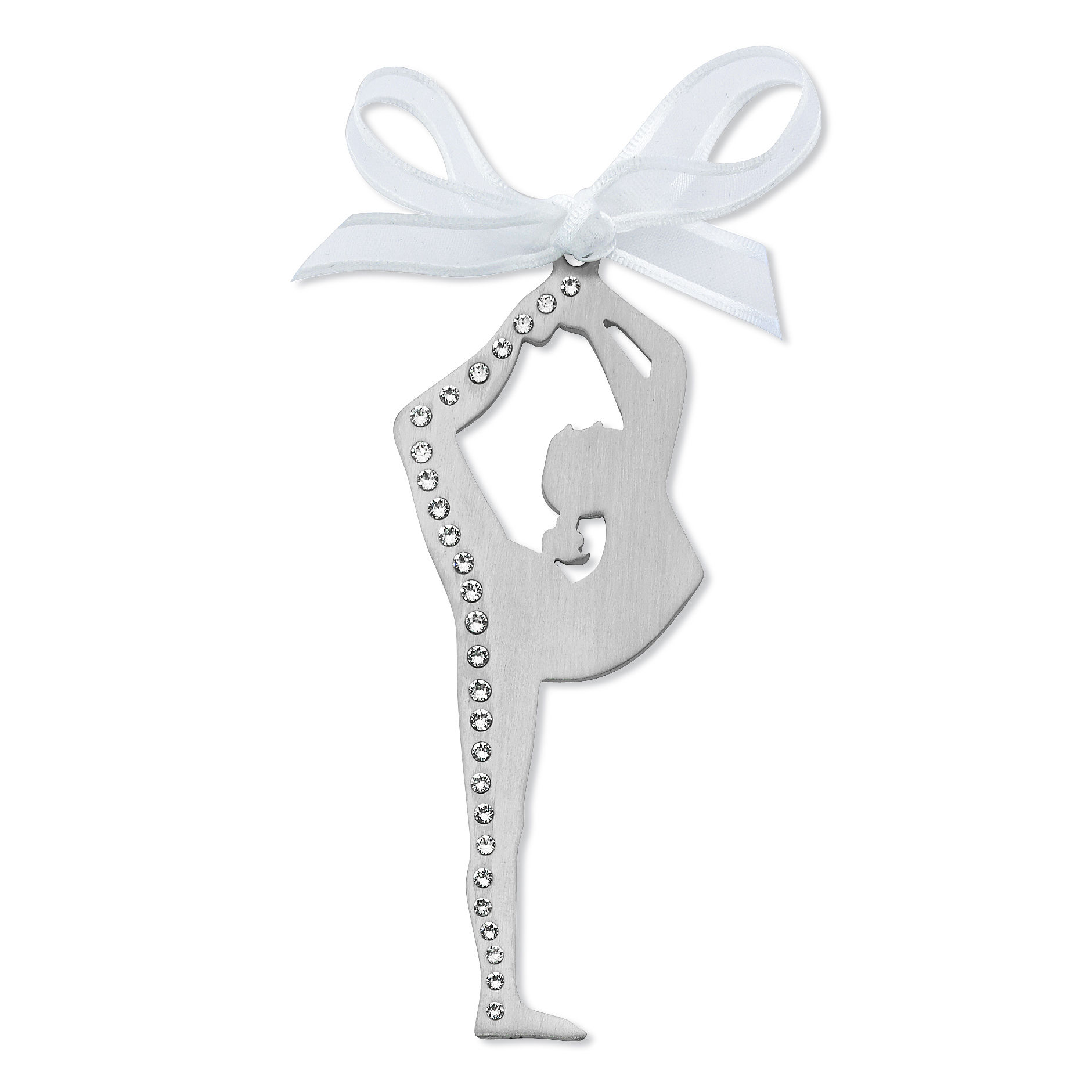 2.5" * 4" Yoga Ornament Brushed Pewter with Austrian Crystals