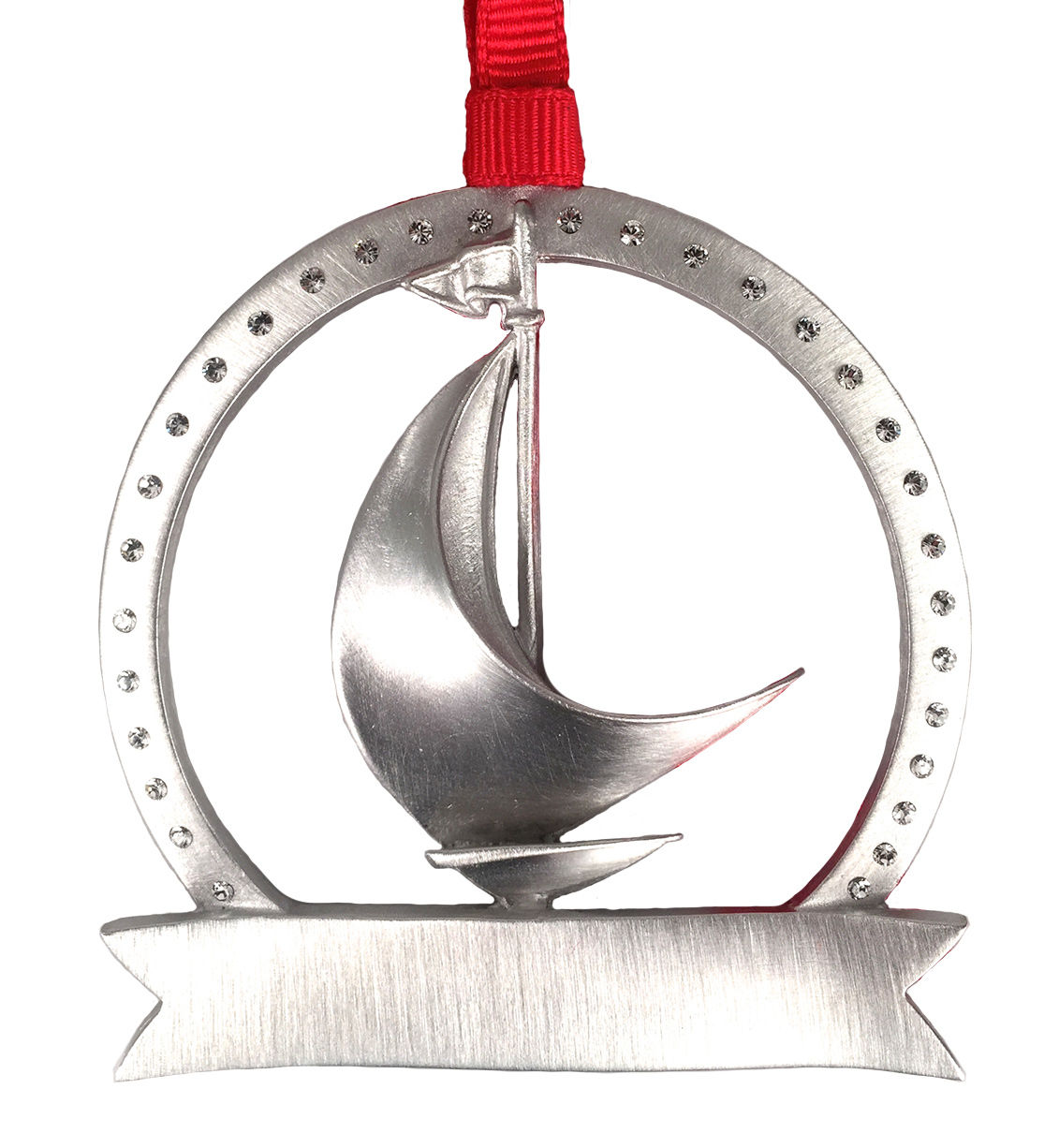 Sailboat Ornament Pewter with Austrian Crystals made in USA