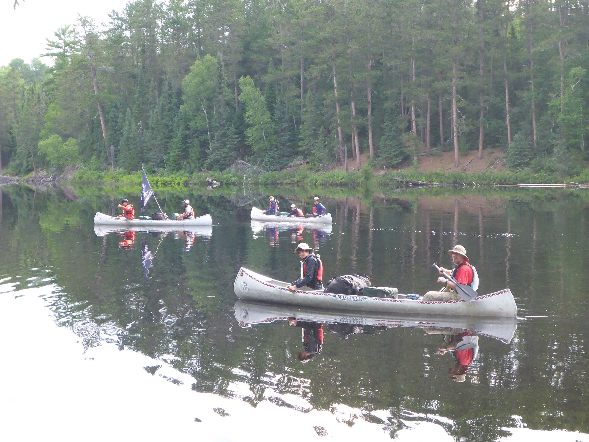 Group canoing in front our campsite in the morning