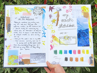 collaged sketchbook spread