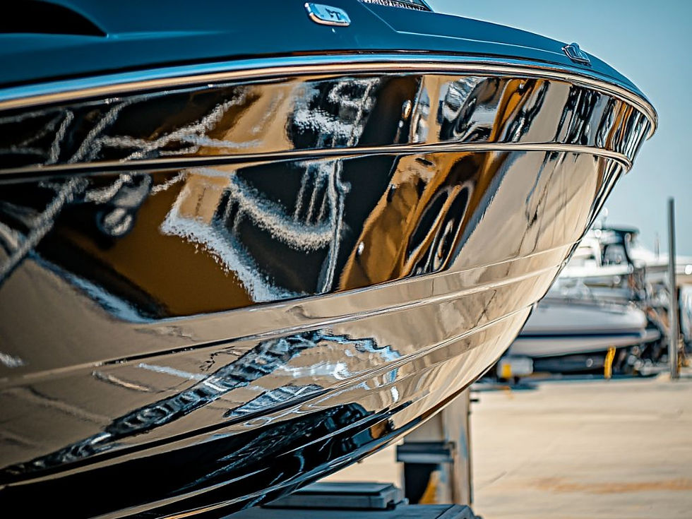 Close-up of a boat the shine produced by a graphene coating application by A1 Marine Care.