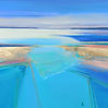 Abstract painting Just On The Horizon (40"x40")by mixed media artist Magdalena Morey