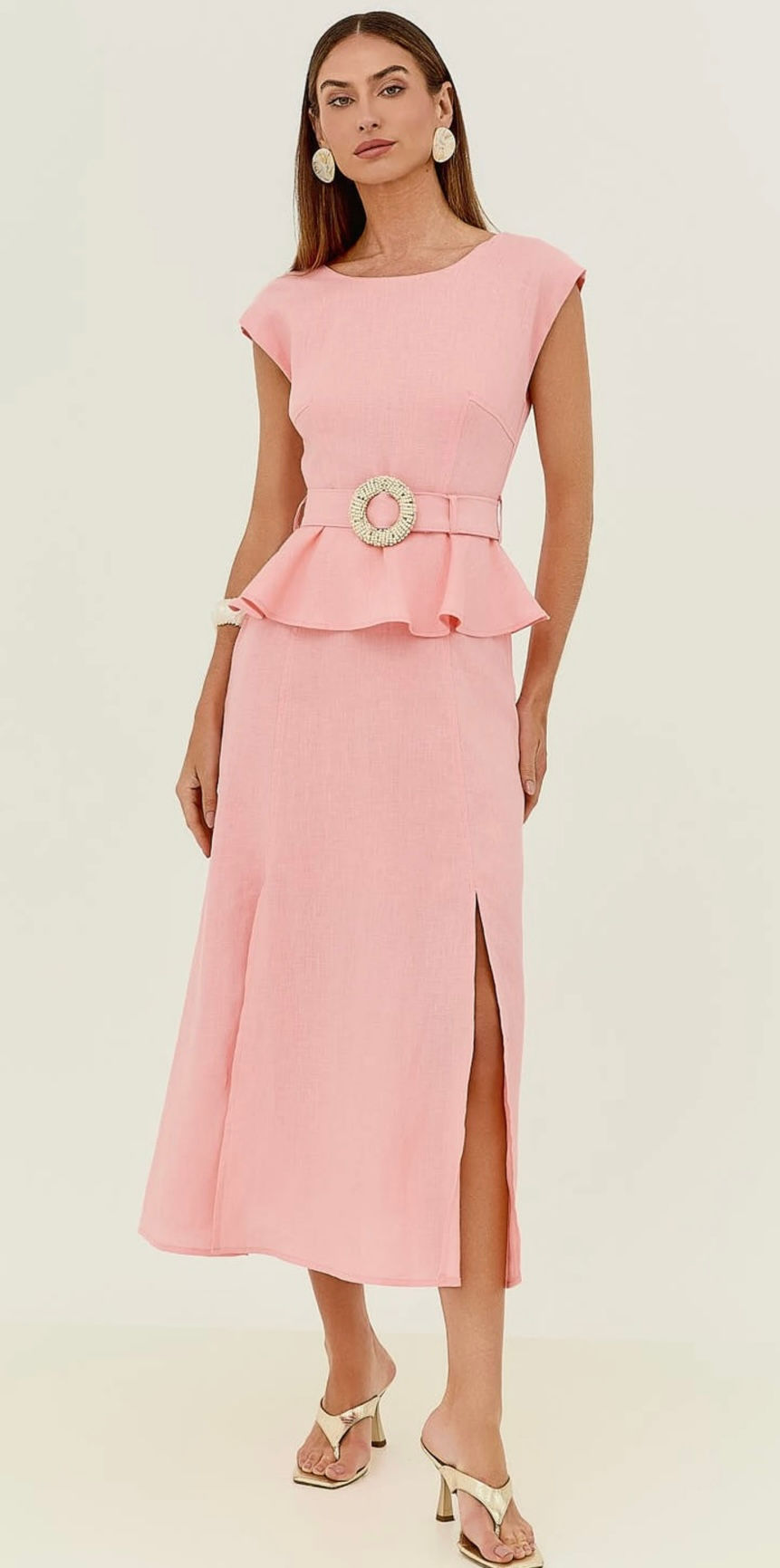 Miniatura: Vestido Midi Linho Peplum com Cinto Dandara
