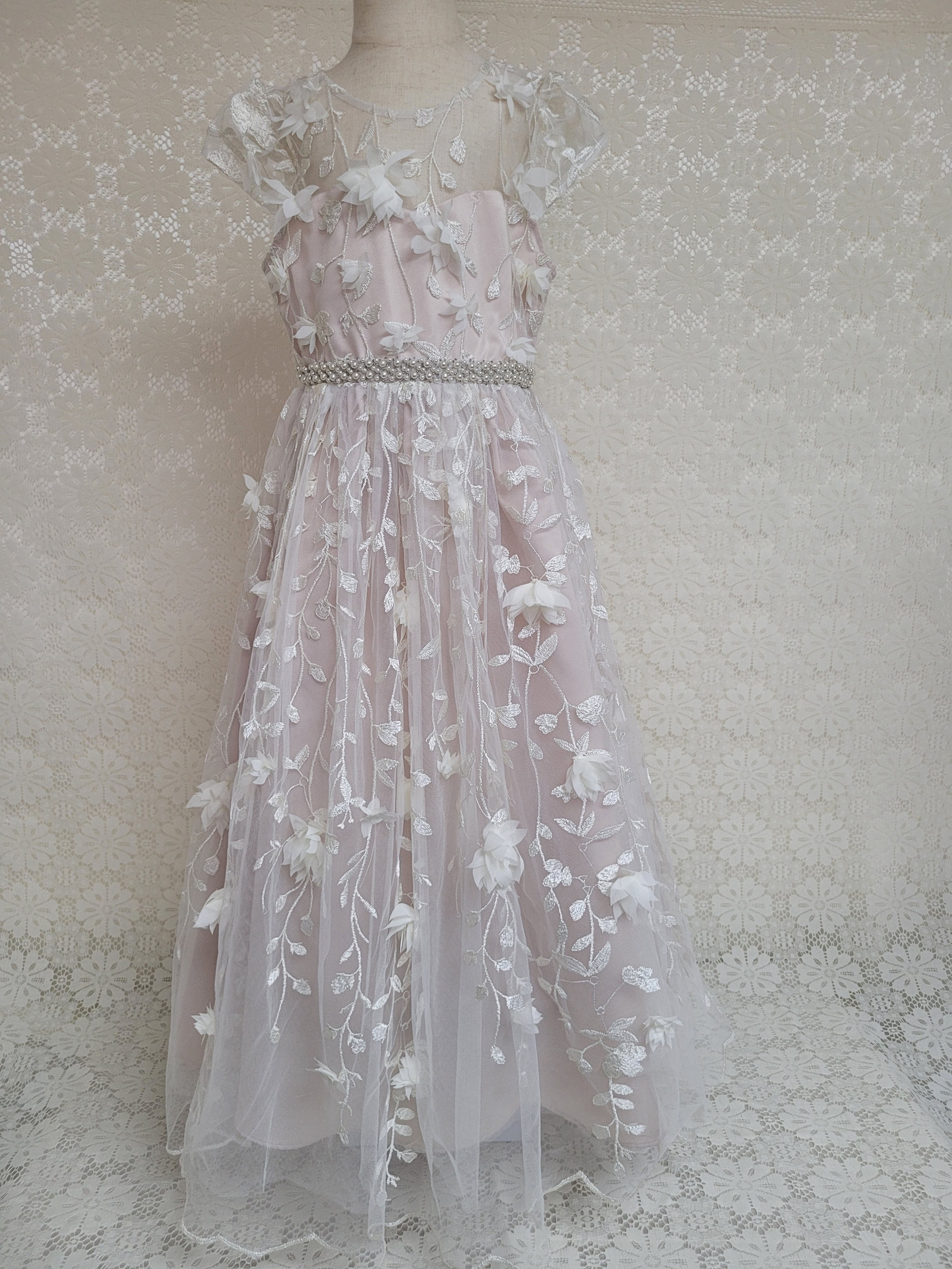 Chantilly Place Ivory Lace Pearl Waistband Girl's Dress