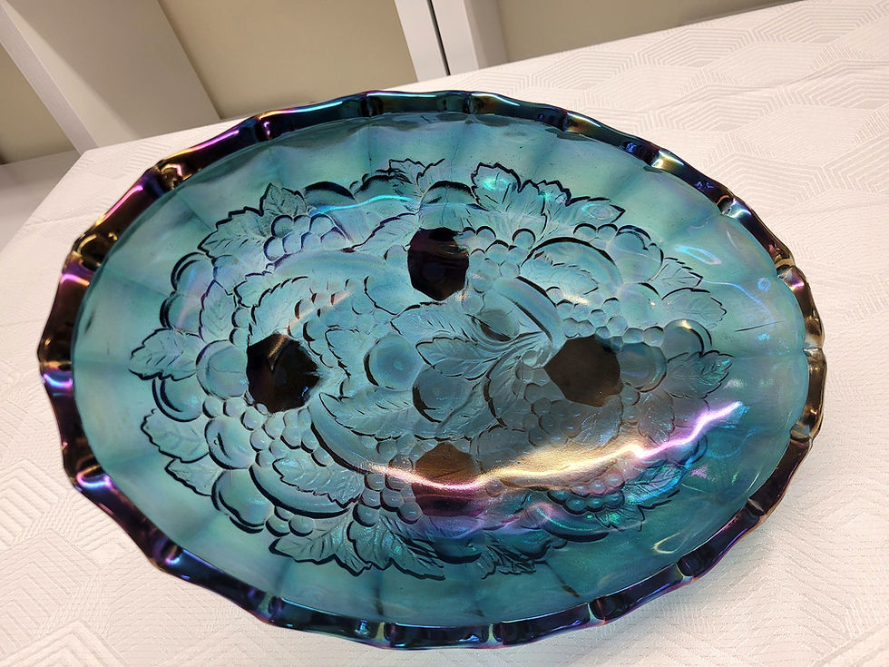 Indiana Glass Harvest Grape Iridescent Blue Carnival Oval Bowl