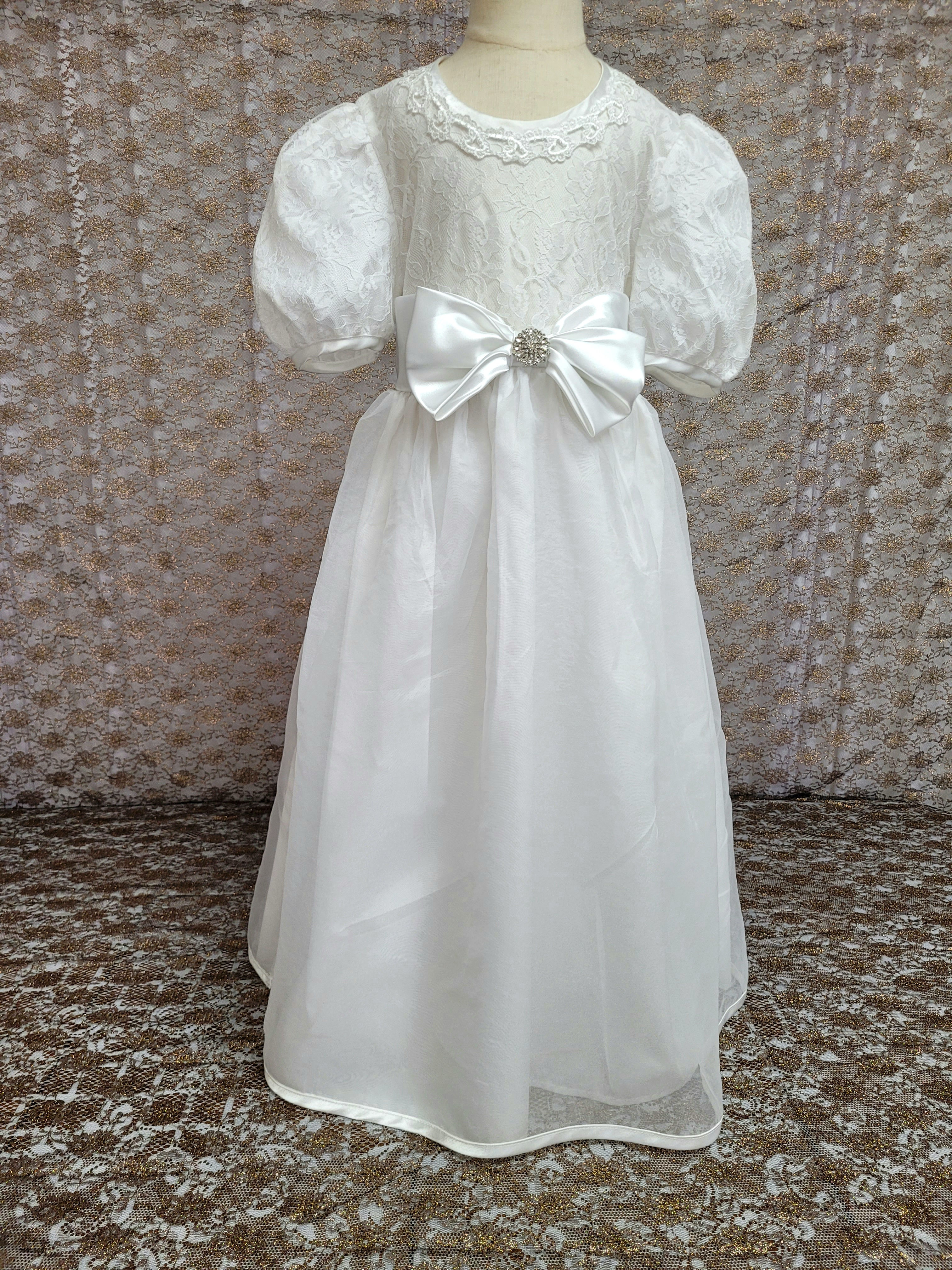 Bonnie Jean White Lace Organza Overlay Girls Easter/Party Dress