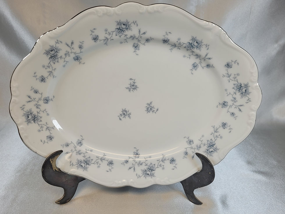 White oval 12-inch China serving platter with blue flowers