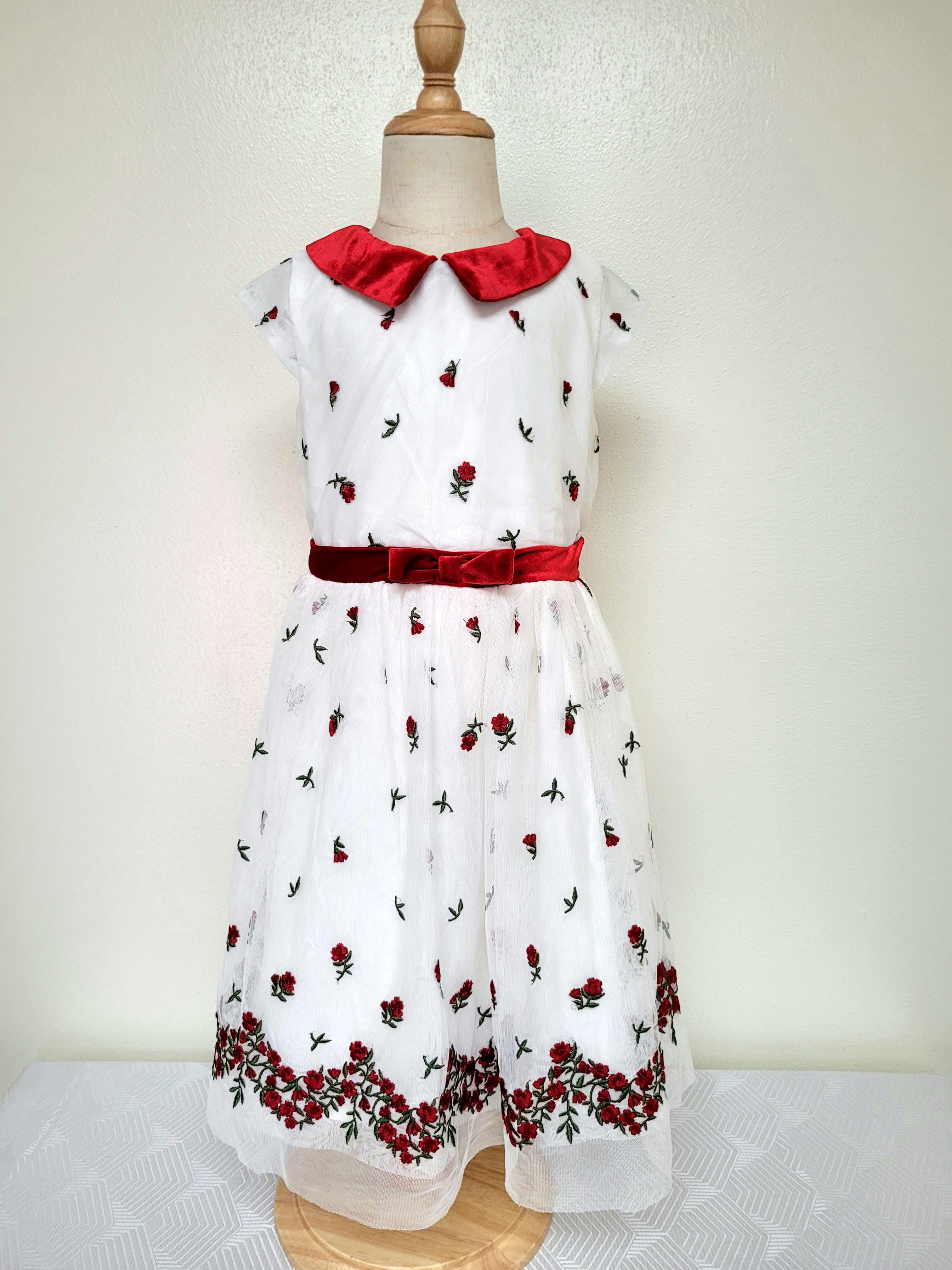 Ivory and Red Flowers Girl's Dress