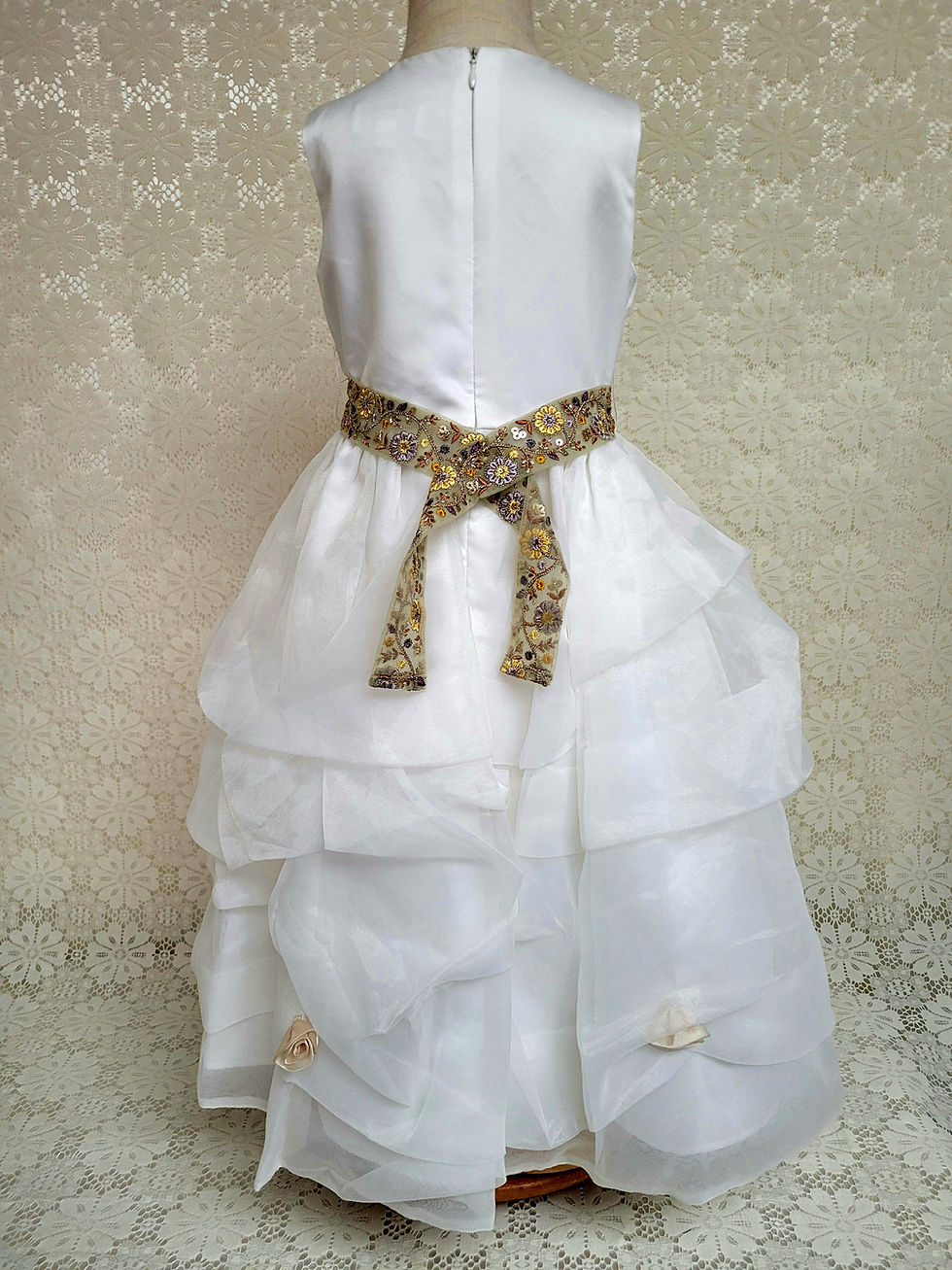 US Angels Ivory Satin and Organza Girl's Dress