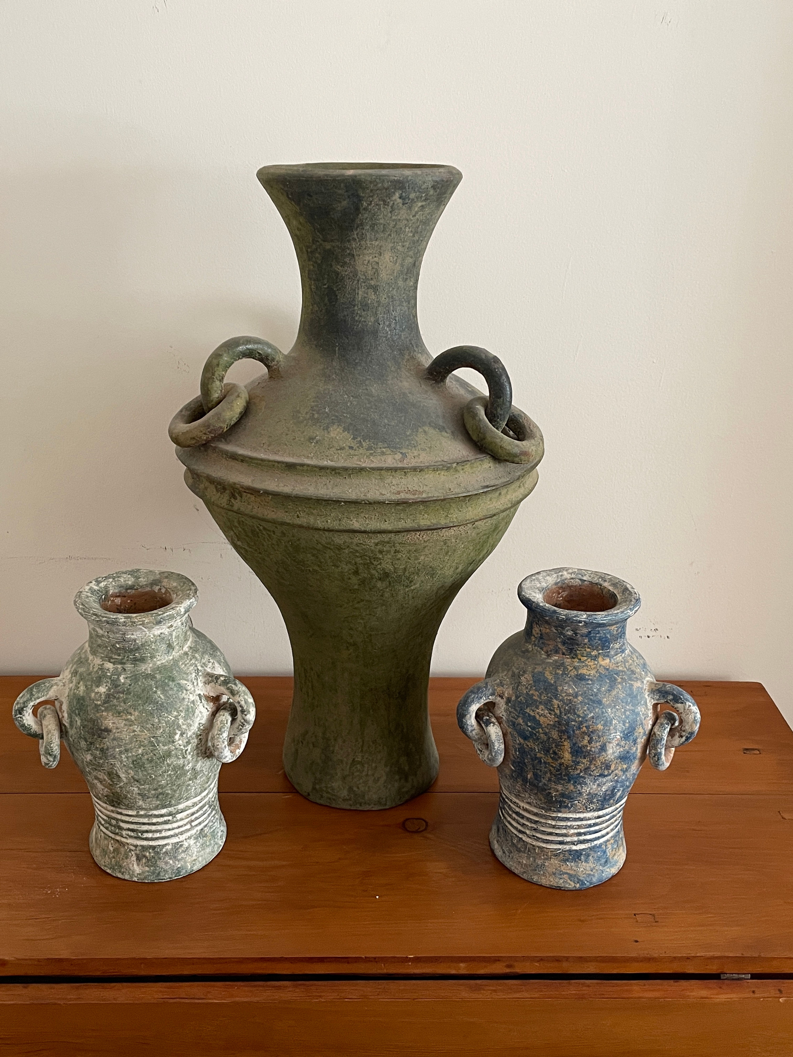 Lot 18 -  Vintage Trio of Clay Urns