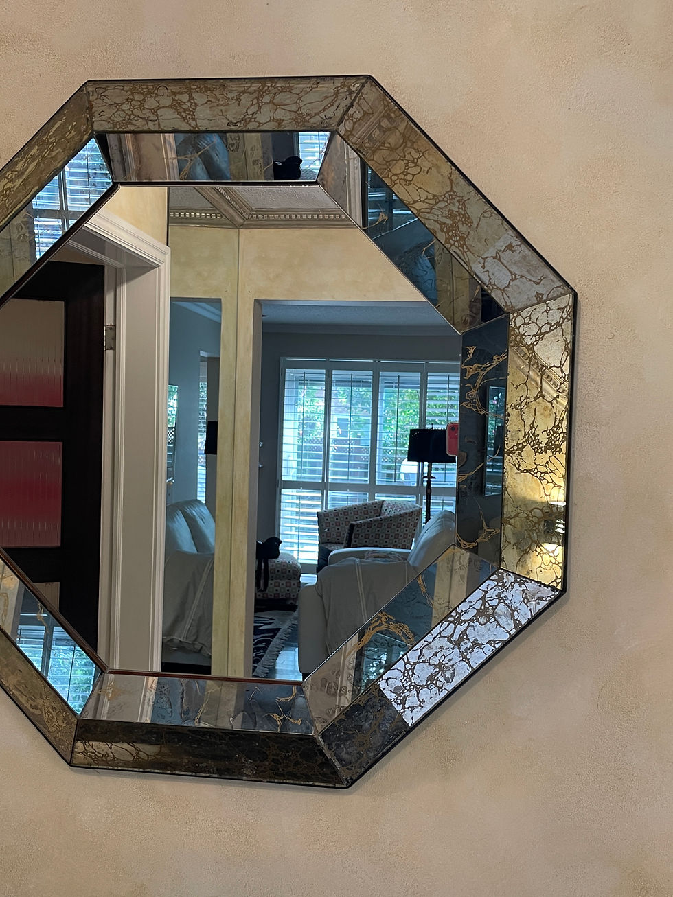 Thumbnail: Lot 5 - Vintage Black Asian-Style Lacquered Cabinet w/ Italian-Style Mirror