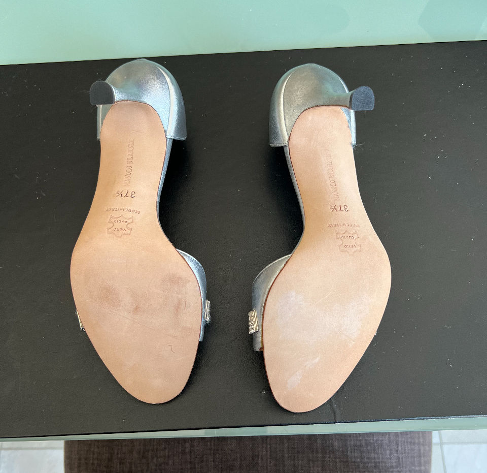 Thumbnail: Lot 173 - Silver Manolo Blahnik Heels (Size 7.5)