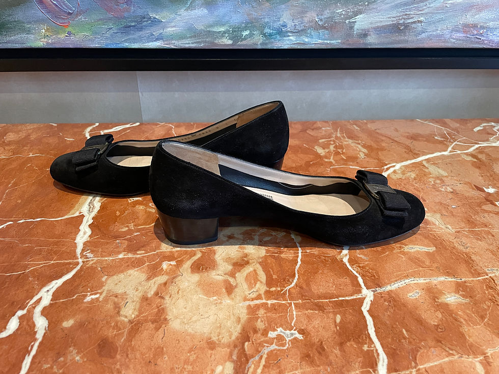 Thumbnail: Lot 102 - Ferragamo Black Suede Pumps