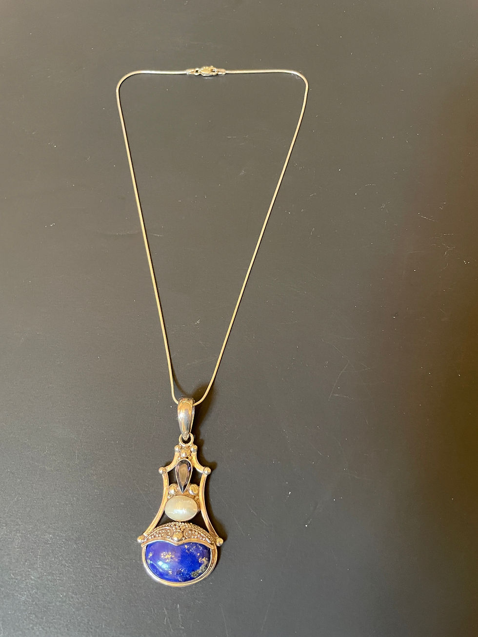 Thumbnail: Lot 509 - Silver .925 Lapis & Mother-of-Pearl Pendant by Sajen
