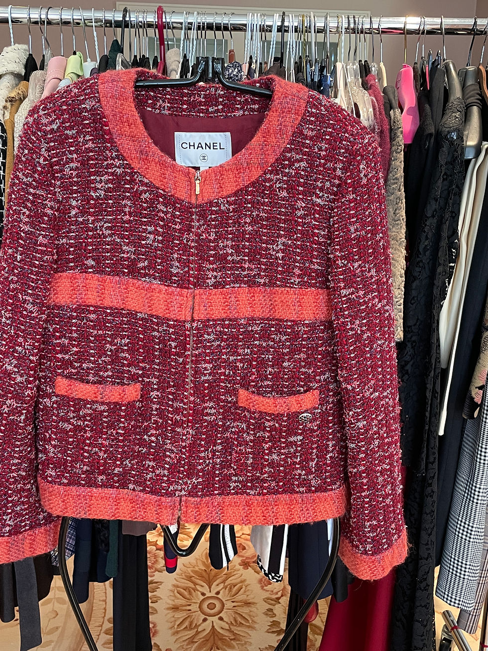 Thumbnail: Lot 1 - Chanel Tweed Jacket - Burgundy Tones