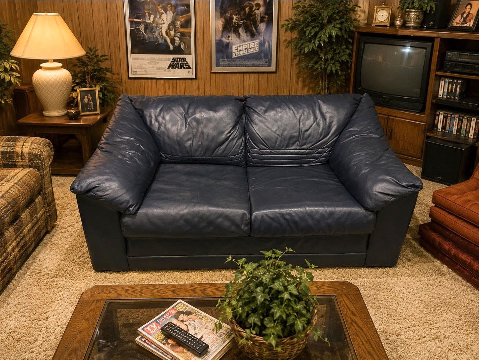 Lot 18 - Vintage Navy Blue Leather Loveseat