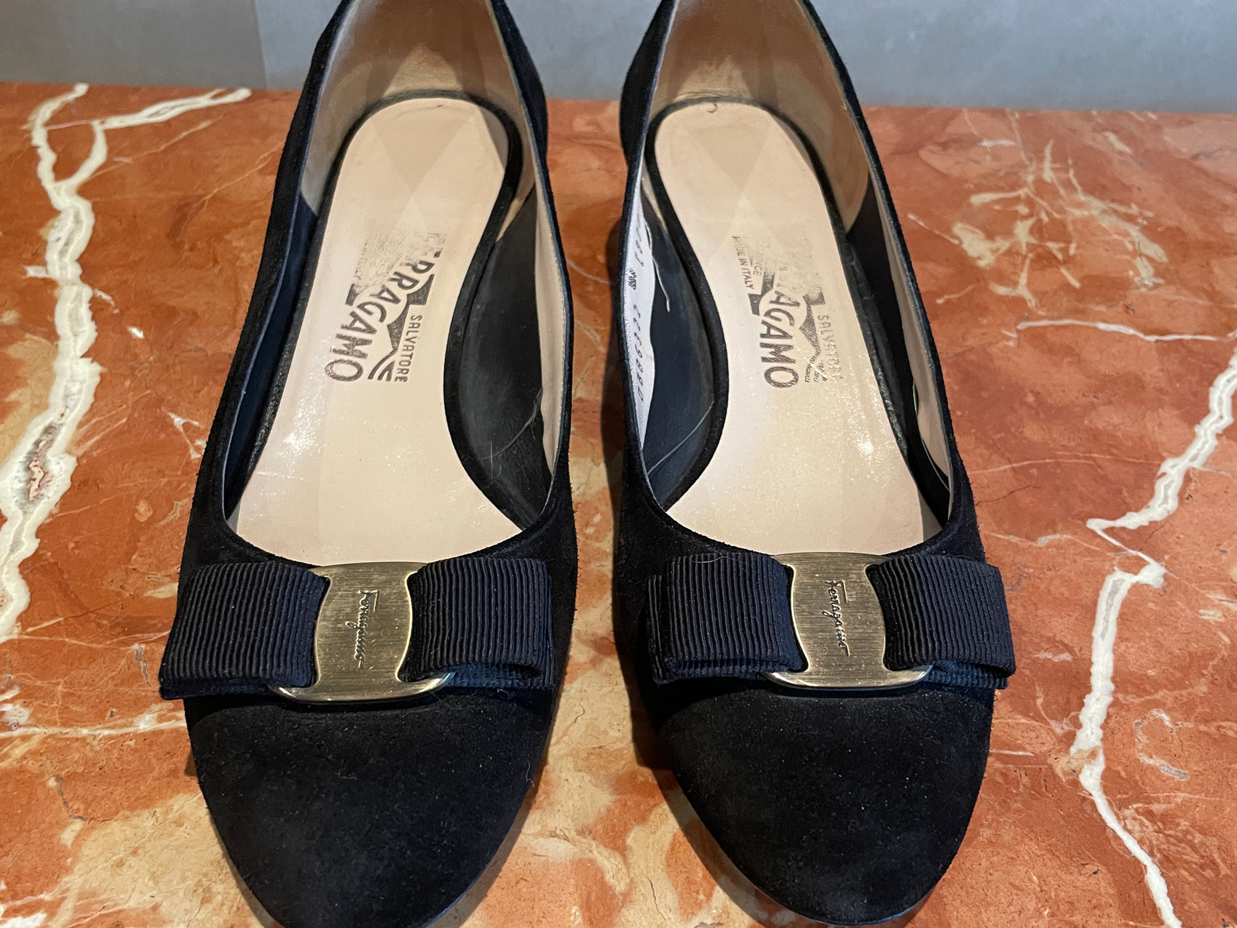 Lot 102 - Ferragamo Black Suede Pumps