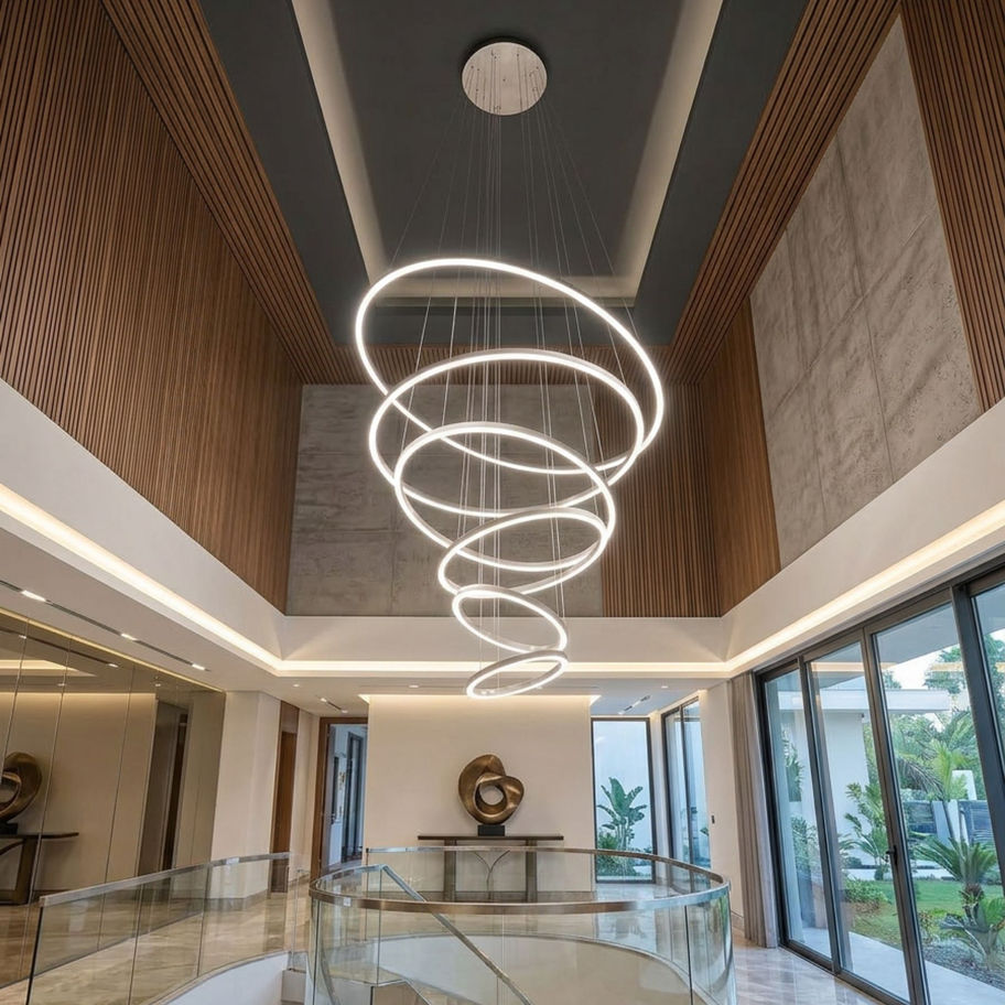 Zenith 120 cm sarmal tasarımlı modern yüksek tavan led avize