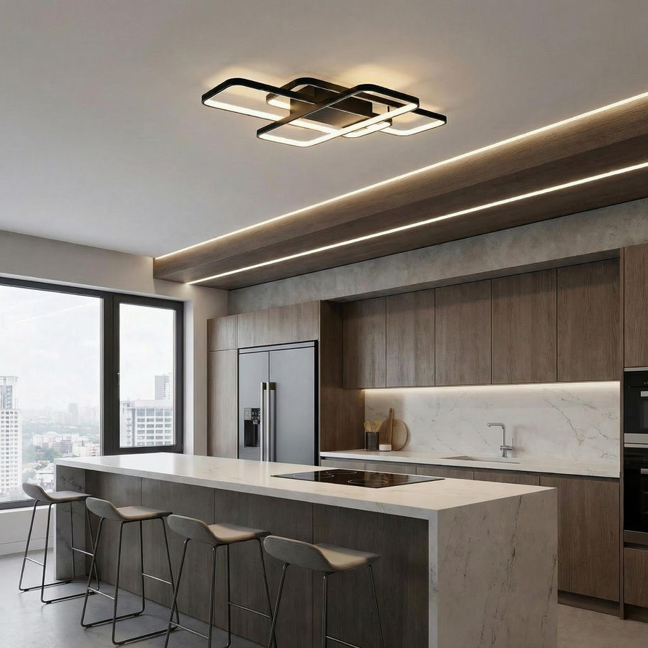 oval köşe detaylı plafonyer led avize ışık dağılımı ve yüzey yapısı