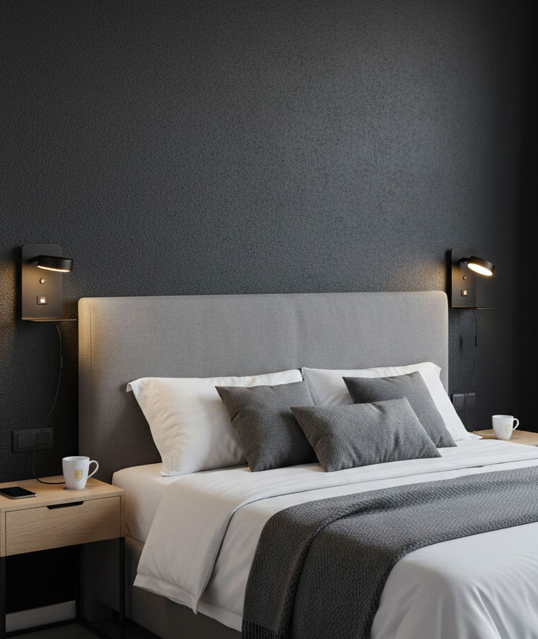 Modern yatak odasında Nero LED yatak başı okuma aplik, sıcak beyaz ışık, minimal tasarım