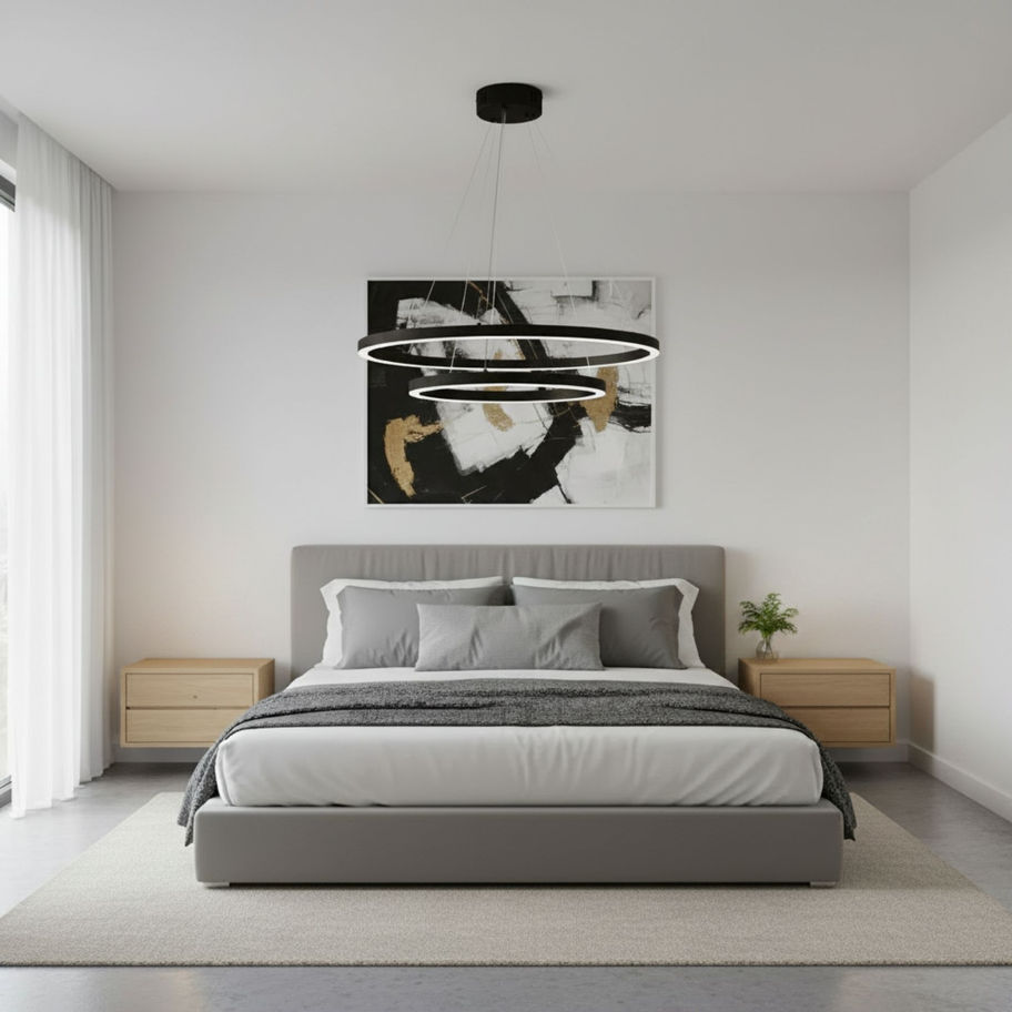 Minimalist yatak odası aydınlatması Voxlamp Pot II ikili halka sarkıt lamba.