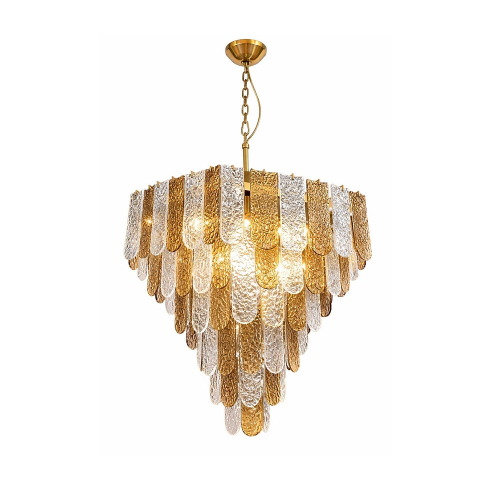 Aurora Hex 60 altıgen katmanlı pleksi sarkıt avize 60 cm altın detaylı modern tasarım