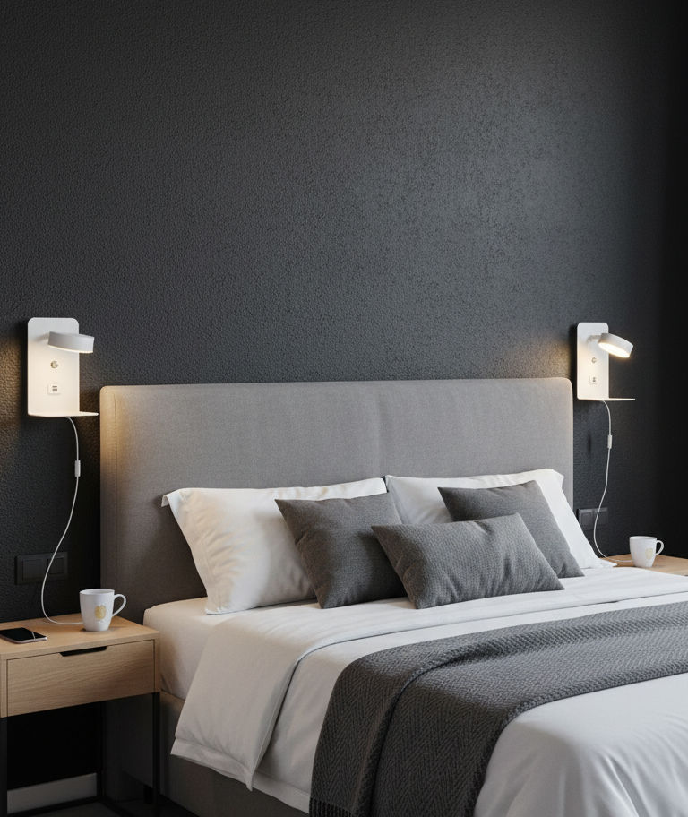 Modern yatak odasında Nero LED yatak başı okuma aplik, sıcak beyaz ışık, minimal tasarım