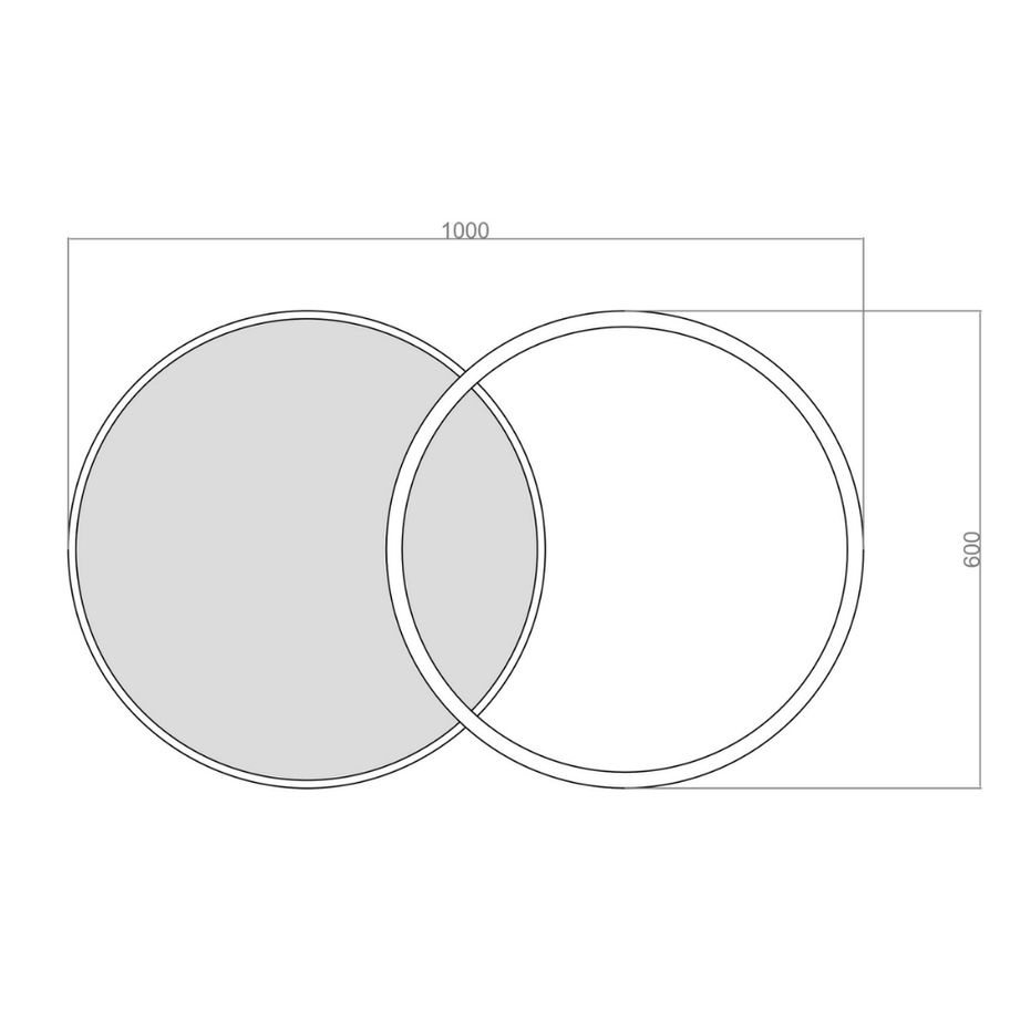 Circlander 100 Cm LED plafonyer teknik çizimi, halka ve disk formuna sahip modern tavan aydınlatması.