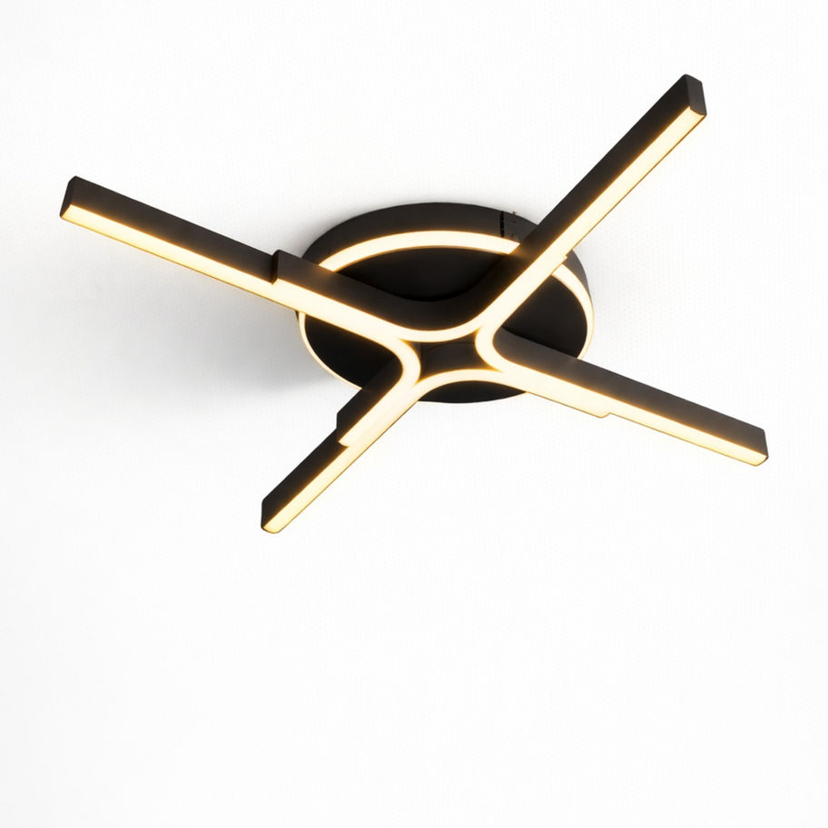 Siyah modern LED tavan avizesi X form tasarım 3000K sıcak beyaz ışık