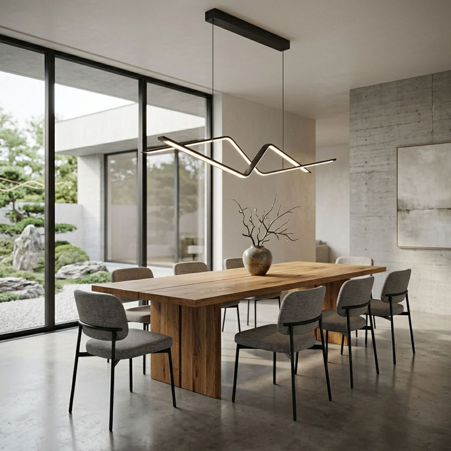 Clipers siyah sarkıt lambanın minimalist zigzag formu ve mat siyah yüzey dokusu yakın çekim.