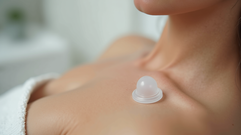 Eye-level view of a single facial suction cup placed on a smooth skin surface