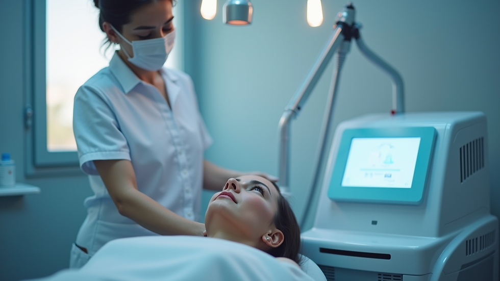 Close-up view of a modern laser therapy machine in an aesthetic clinic