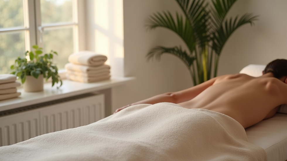 High angle view of a calm wellness studio with cupping therapy setup
