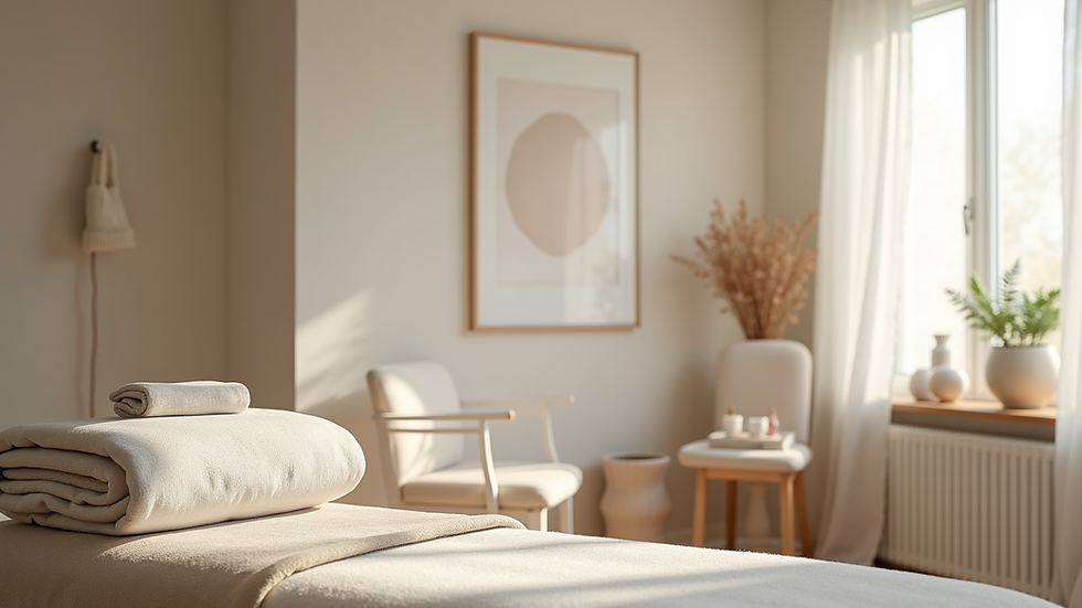 Eye-level view of a serene therapy room with calming decor