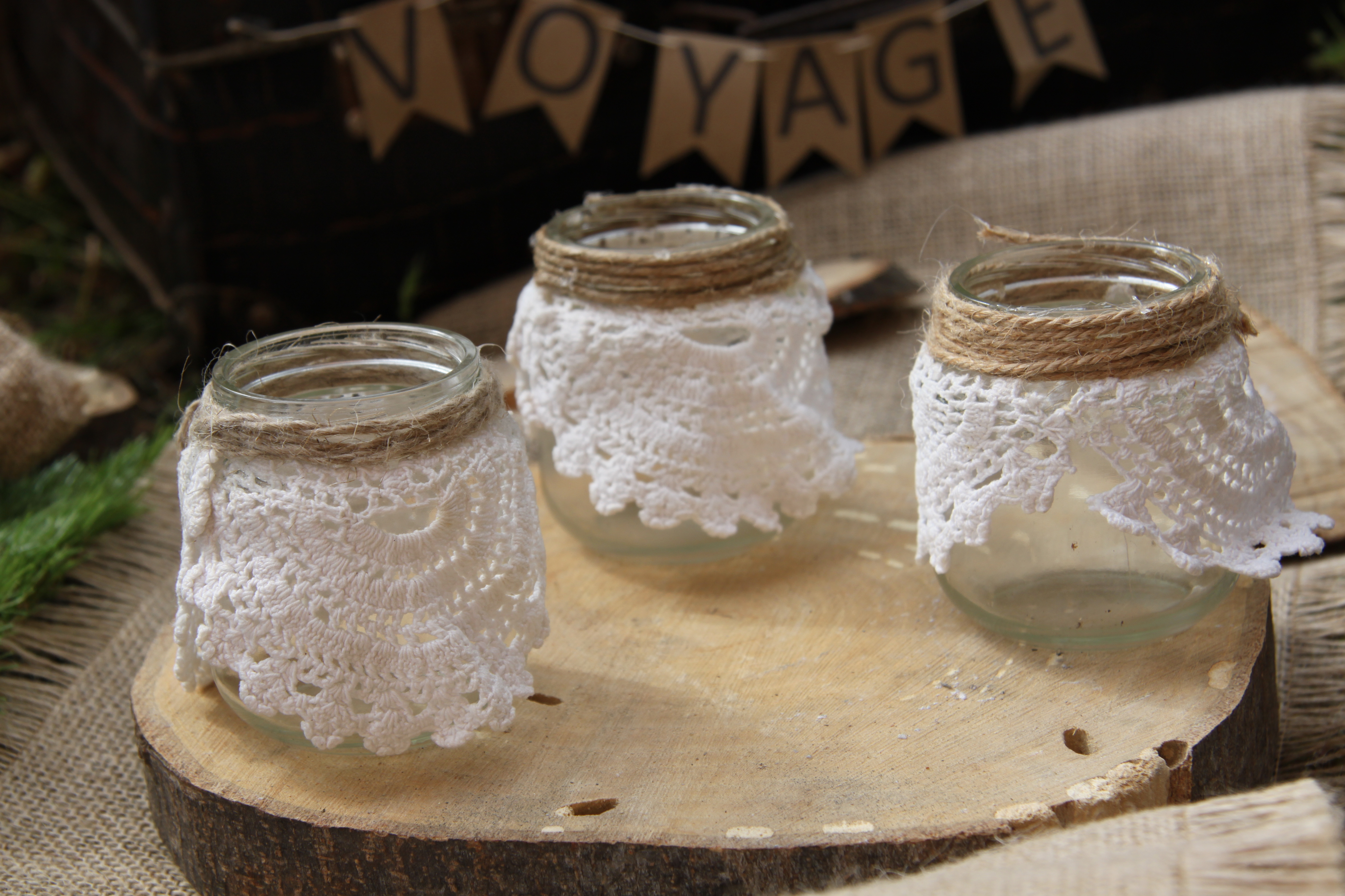 Lot de 3 photophores dentelle