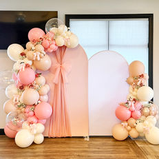 Baby shower balloon decor photo backdrop floral bows pink columbiana ohio the bold balloon
