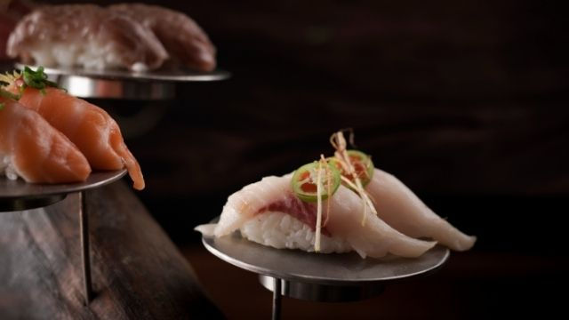 Japanese sushi presented for dining at Tora