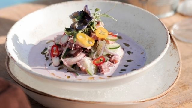 ceviche de pulpo en Rosa Negra Beach Tulum