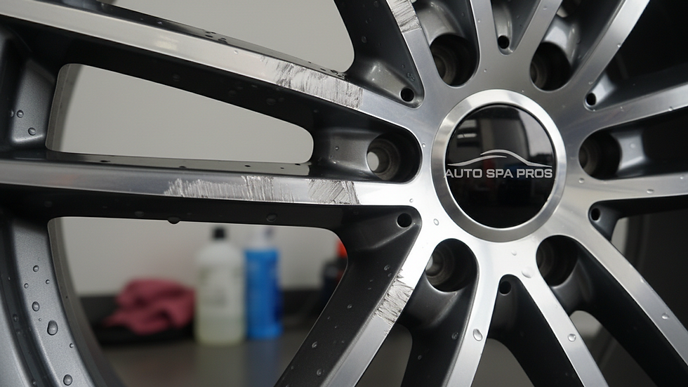 Close-up view of a scratched aluminum alloy wheel