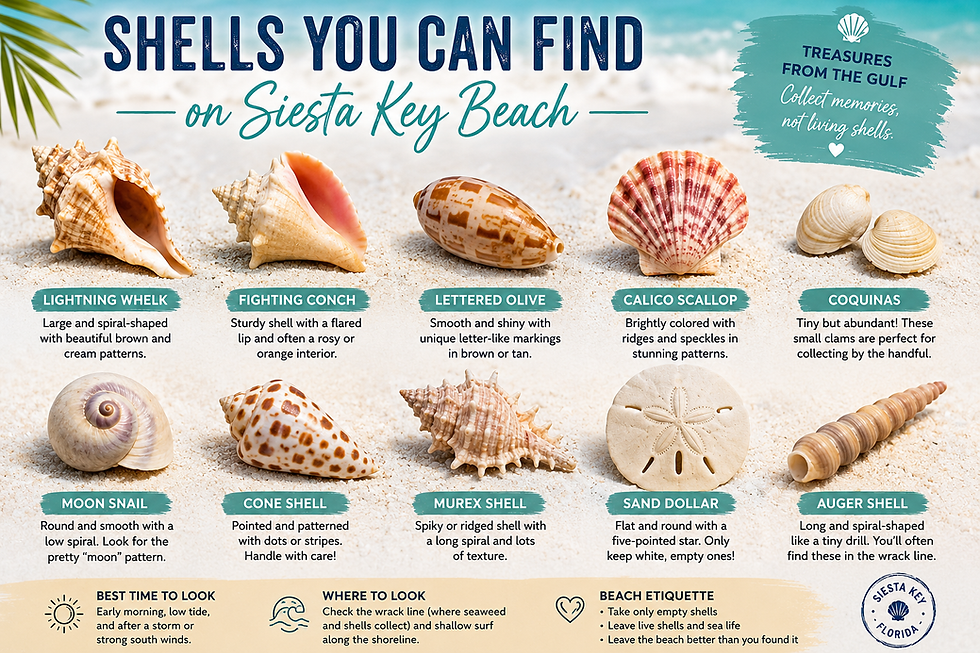 Shells you can find on Siesta Key Beach
