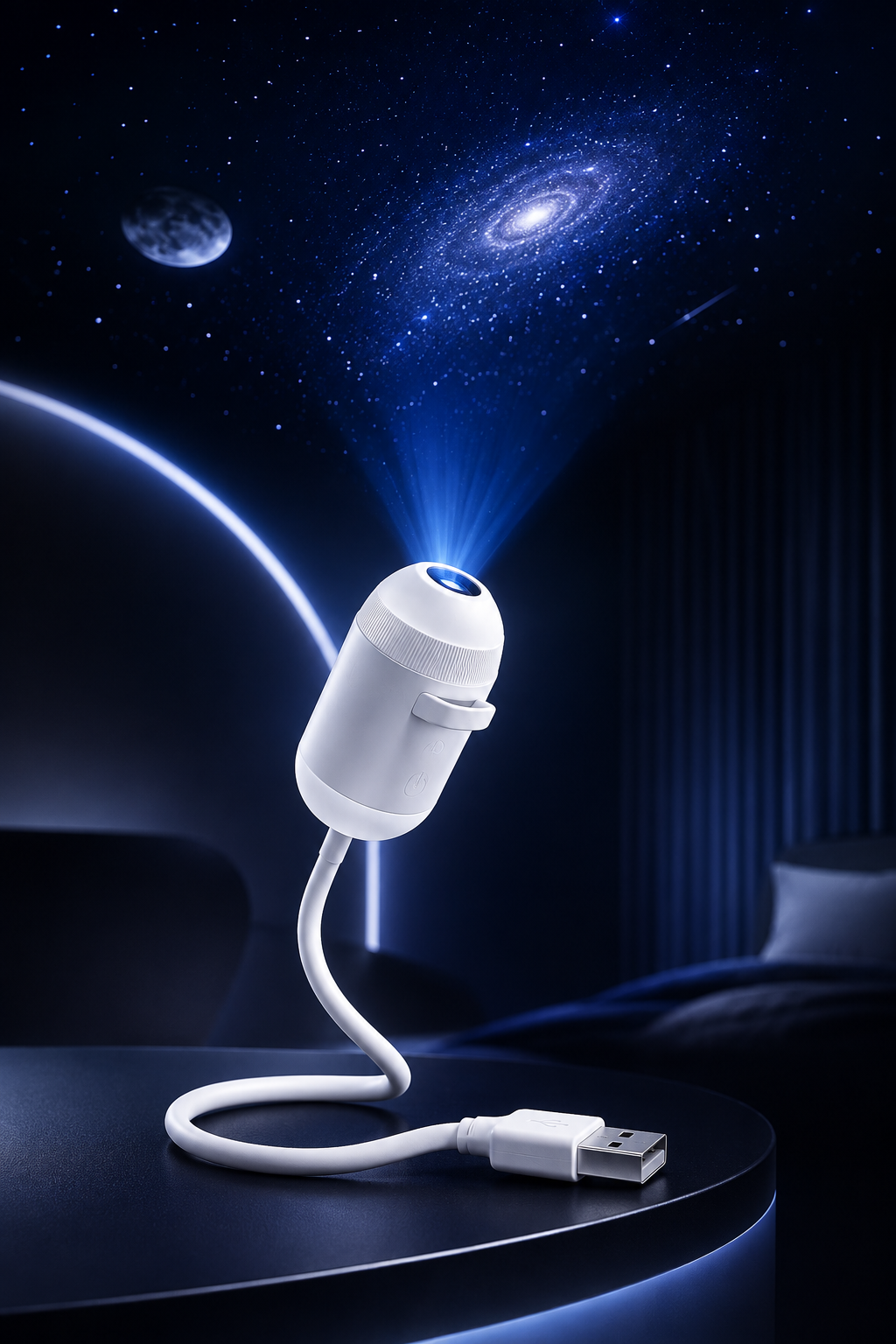 Projetor de Estrelas USB 2 em 1 com Luz Noturna 4K HD 360 ° Projetor de Luz Ro