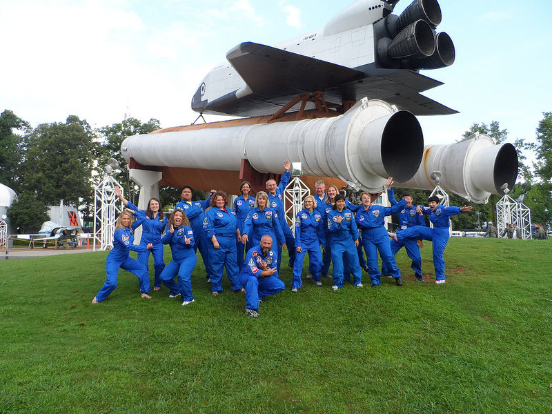 Destiny crew in front of shuttle goofy full size