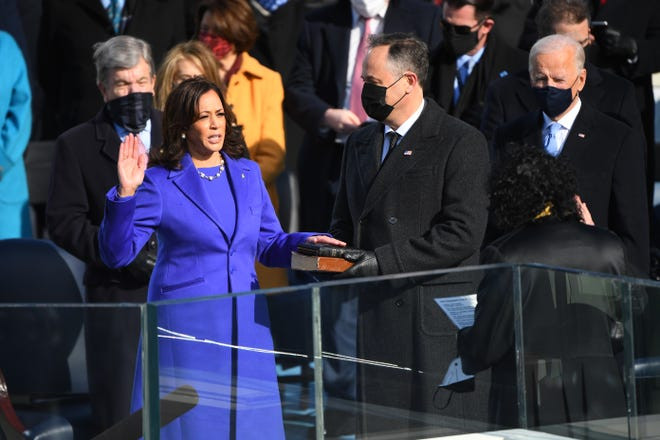 Vice President Kamala Harris being sworn in on inauguration day