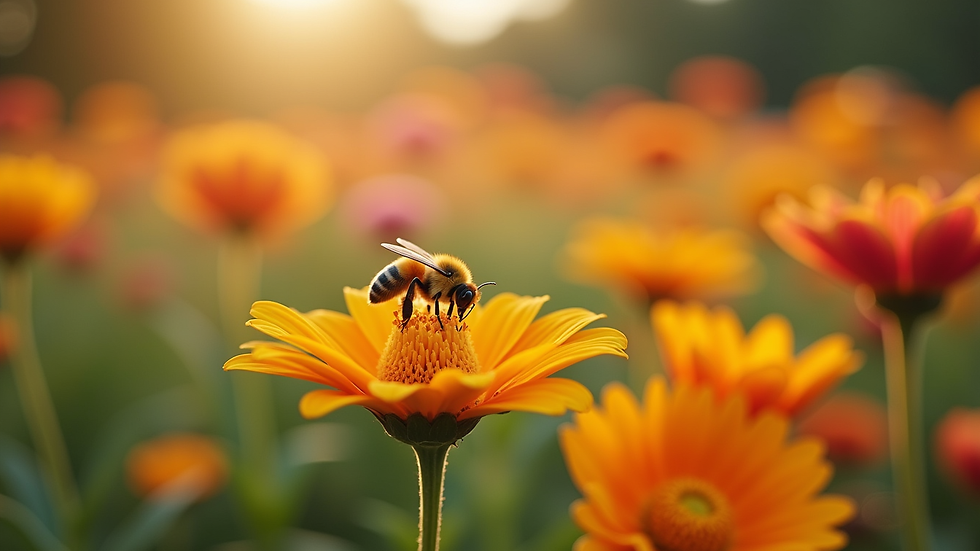 Close-up view of a colorful flower garden attracting pollinators